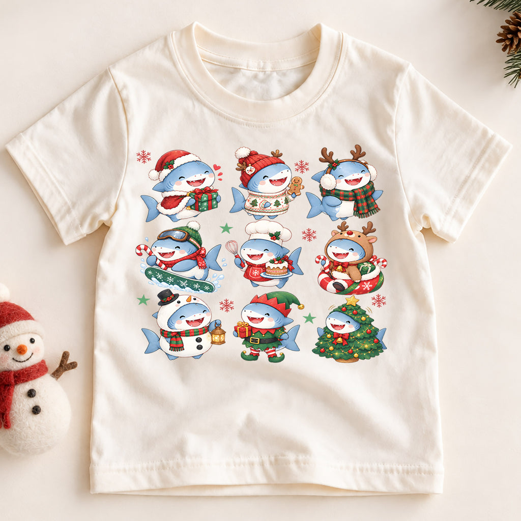 Christmas Shark Kids Bubble Top, Cute Shark Holiday Shirt, Funny Ocean Christmas Outfit, Toddler Xmas Gift Holiday Outfit for Boys Girls — product view 2
