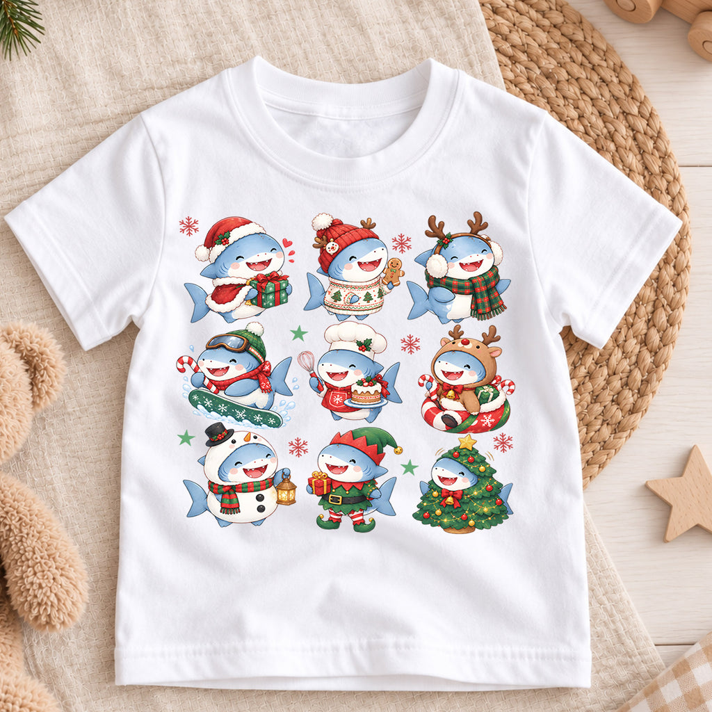 Christmas Shark Kids Bubble Top, Cute Shark Holiday Shirt, Funny Ocean Christmas Outfit, Toddler Xmas Gift Holiday Outfit for Boys Girls — product view 3