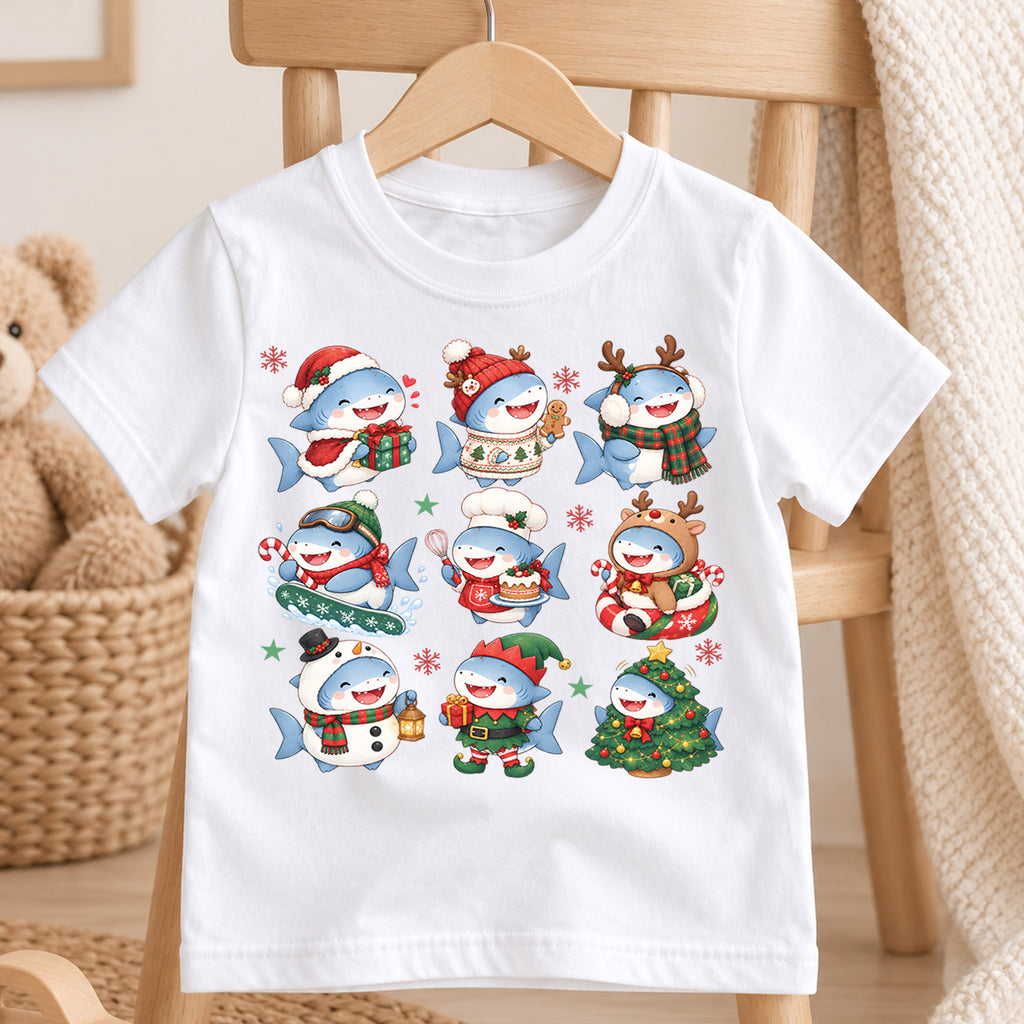 Christmas Shark Kids Bubble Top, Cute Shark Holiday Shirt, Funny Ocean Christmas Outfit, Toddler Xmas Gift Holiday Outfit for Boys Girls — product view 4