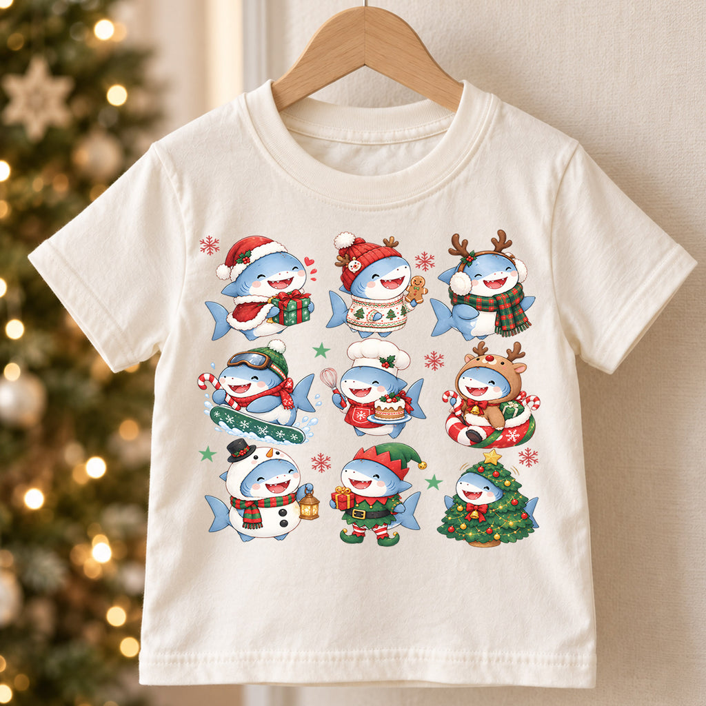 Christmas Shark Kids Bubble Top, Cute Shark Holiday Shirt, Funny Ocean Christmas Outfit, Toddler Xmas Gift Holiday Outfit for Boys Girls — product view 5