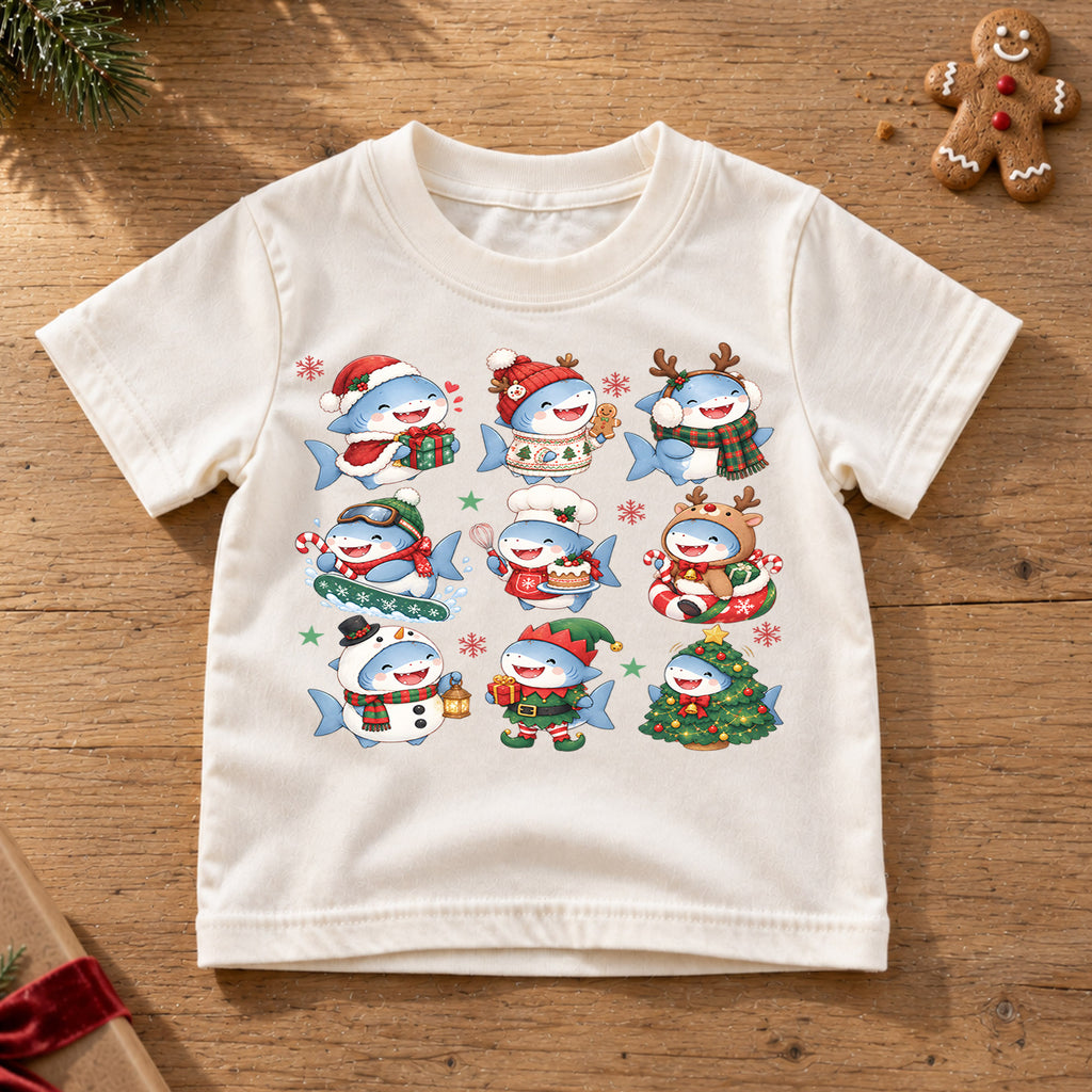 Christmas Shark Kids Bubble Top, Cute Shark Holiday Shirt, Funny Ocean Christmas Outfit, Toddler Xmas Gift Holiday Outfit for Boys Girls — product view 6