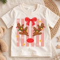 Christmas Reindeer Kids Bubble Top, Pink Bow Holiday Shirt, Cute Deer Xmas Outfit, Toddler Christmas Gift Holiday Outfit for Boys Girls — product view 1