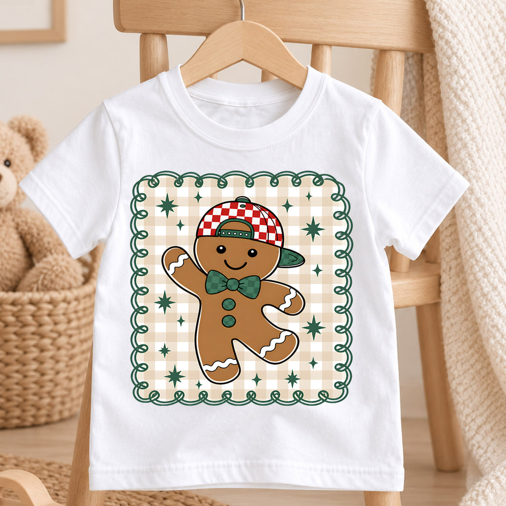 Gingerbread Man Christmas Kids Bubble Top, Cute Cookie Holiday Shirt, Plaid Xmas Outfit, Toddler Christmas Gift Holiday Gift for Boys Girls — product view 4