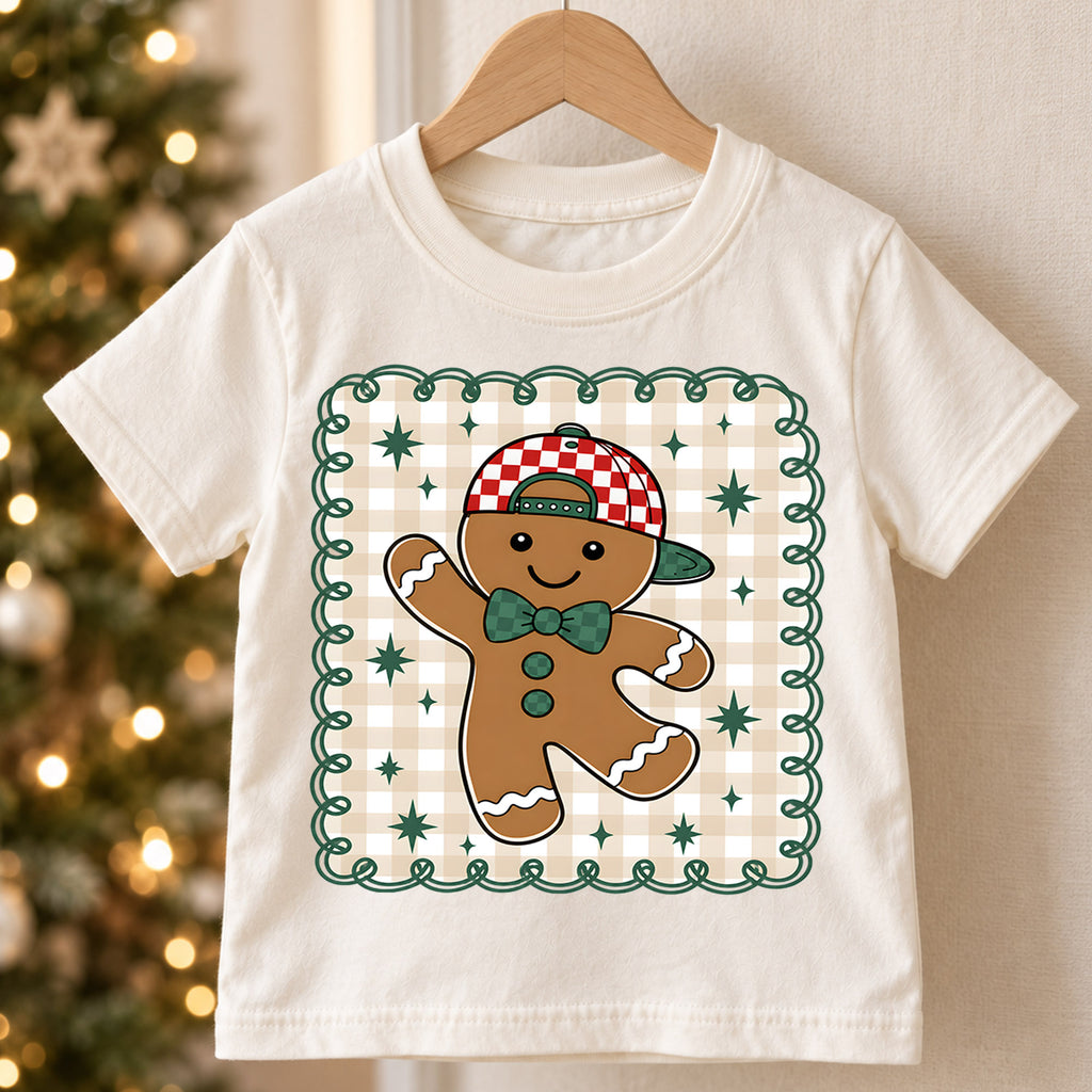 Gingerbread Man Christmas Kids Bubble Top, Cute Cookie Holiday Shirt, Plaid Xmas Outfit, Toddler Christmas Gift Holiday Gift for Boys Girls — product view 5