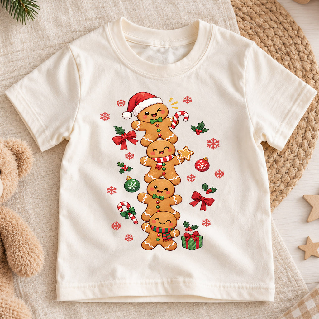 Gingerbread Christmas Kids Bubble Top, Cute Cookie Holiday Shirt, Candy Cane Xmas Outfit, Toddler Christmas Gift Holiday Gift for Boys Girls — product view 1