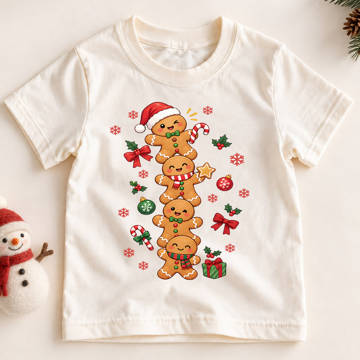 Gingerbread Christmas Kids Bubble Top, Cute Cookie Holiday Shirt, Candy Cane Xmas Outfit, Toddler Christmas Gift Holiday Gift for Boys Girls — product view 2