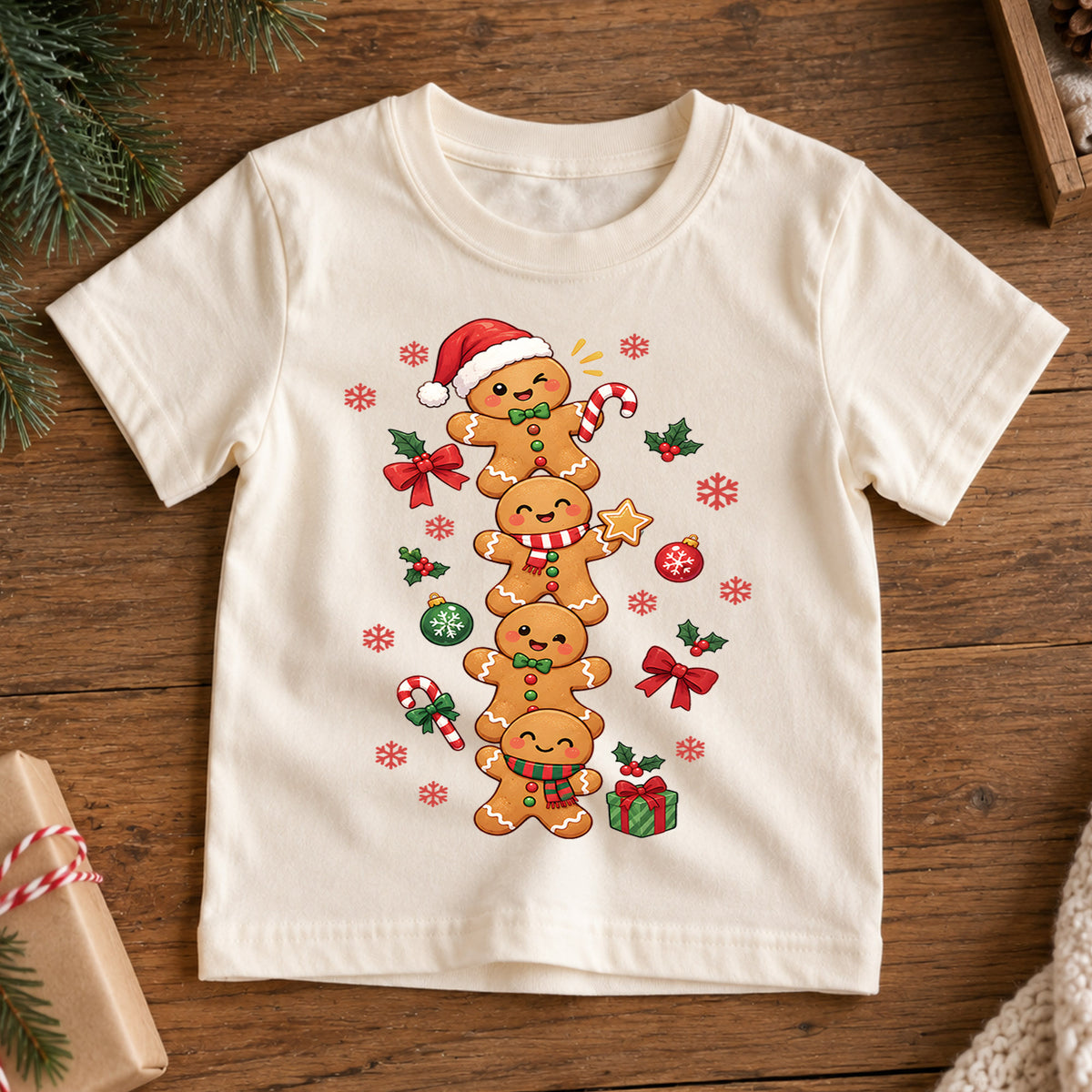 Gingerbread Christmas Kids Bubble Top, Cute Cookie Holiday Shirt, Candy Cane Xmas Outfit, Toddler Christmas Gift Holiday Gift for Boys Girls — product view 7