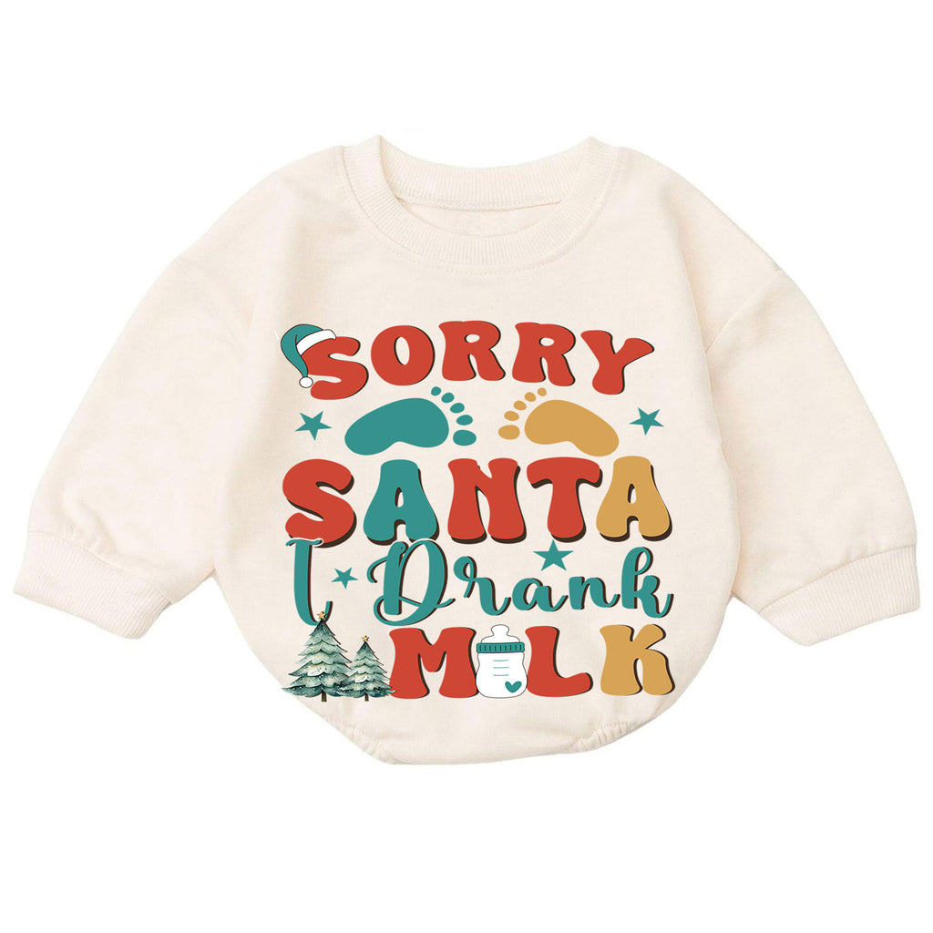 Retro Christmas Baby Romper, Sorry Santa I Drank the Milk Outfit, Plaid Holiday Romper, Cute Toddler 1st Christmas Gift — product view 7