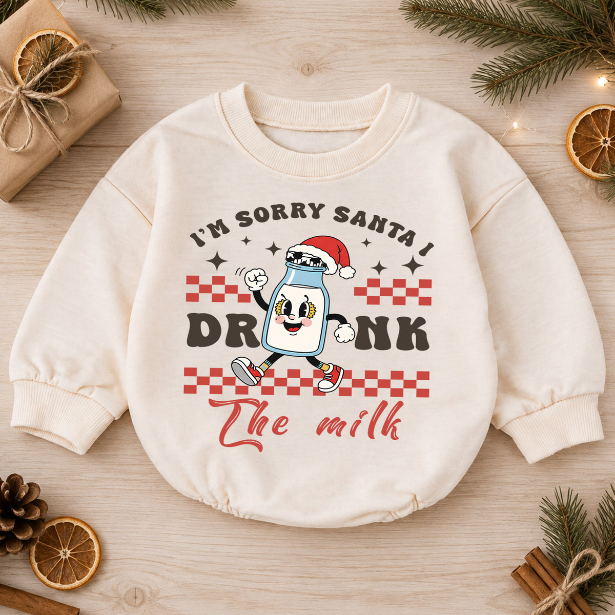 Sorry Santa I Drank the Milk Baby Christmas Romper, Funny Milk Baby Holiday Romper, Toddler Christmas Outfit Xmas Gift — product view 1