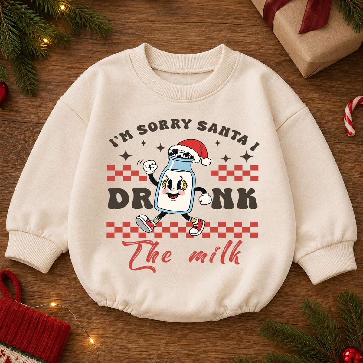Sorry Santa I Drank the Milk Baby Christmas Romper, Funny Milk Baby Holiday Romper, Toddler Christmas Outfit Xmas Gift — product view 2