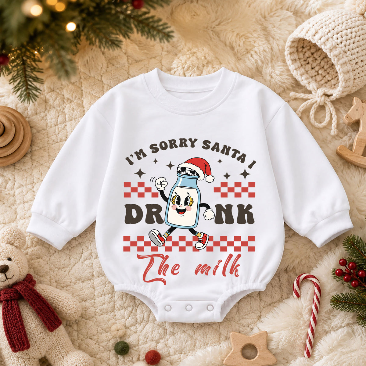 Sorry Santa I Drank the Milk Baby Christmas Romper, Funny Milk Baby Holiday Romper, Toddler Christmas Outfit Xmas Gift — product view 3