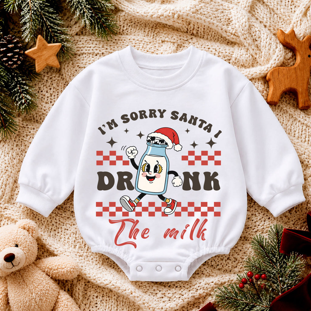Sorry Santa I Drank the Milk Baby Christmas Romper, Funny Milk Baby Holiday Romper, Toddler Christmas Outfit Xmas Gift — product view 4