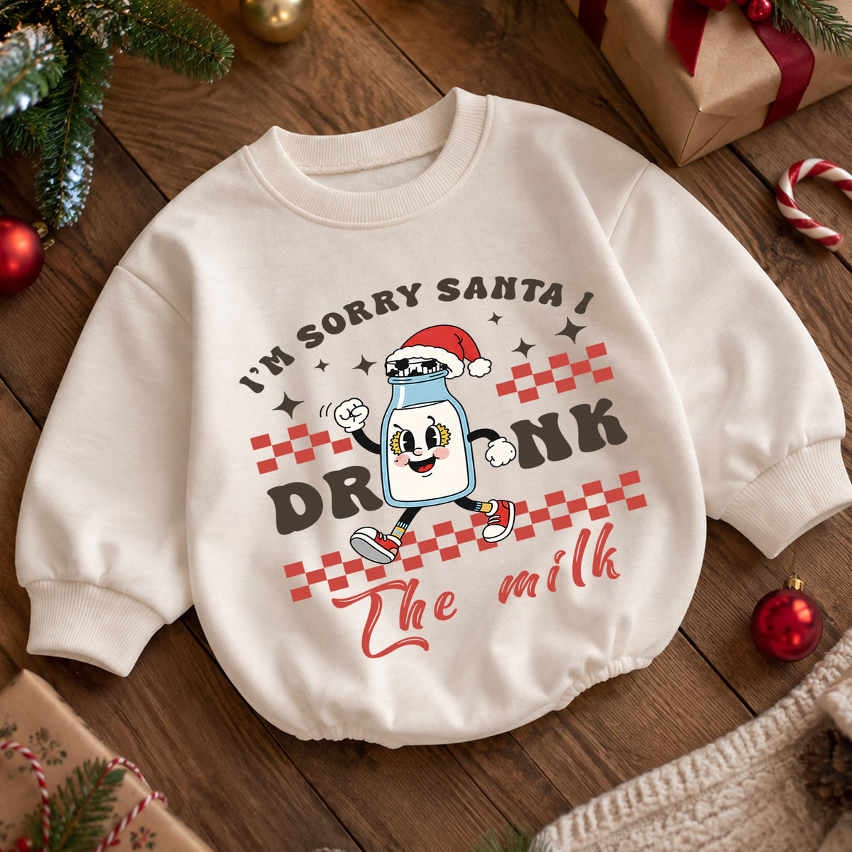 Sorry Santa I Drank the Milk Baby Christmas Romper, Funny Milk Baby Holiday Romper, Toddler Christmas Outfit Xmas Gift — product view 5