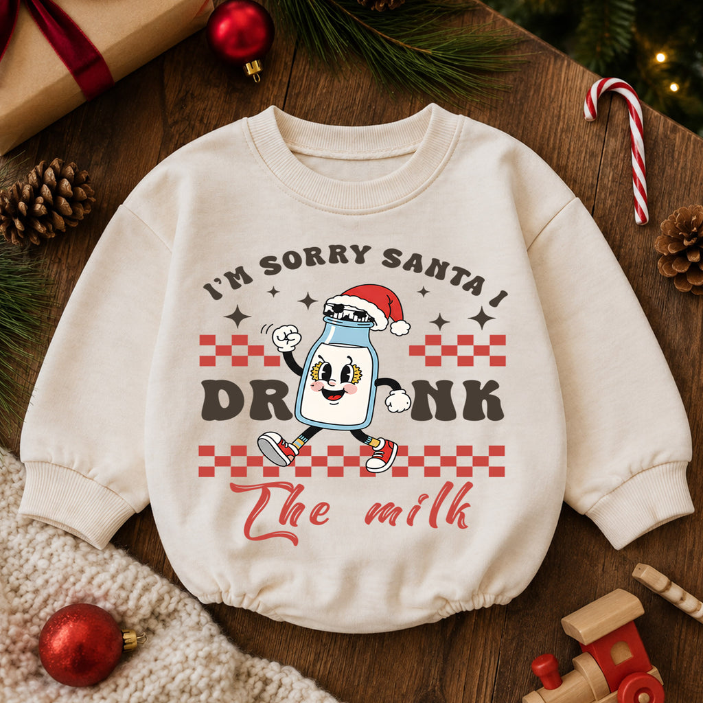 Sorry Santa I Drank the Milk Baby Christmas Romper, Funny Milk Baby Holiday Romper, Toddler Christmas Outfit Xmas Gift — product view 6