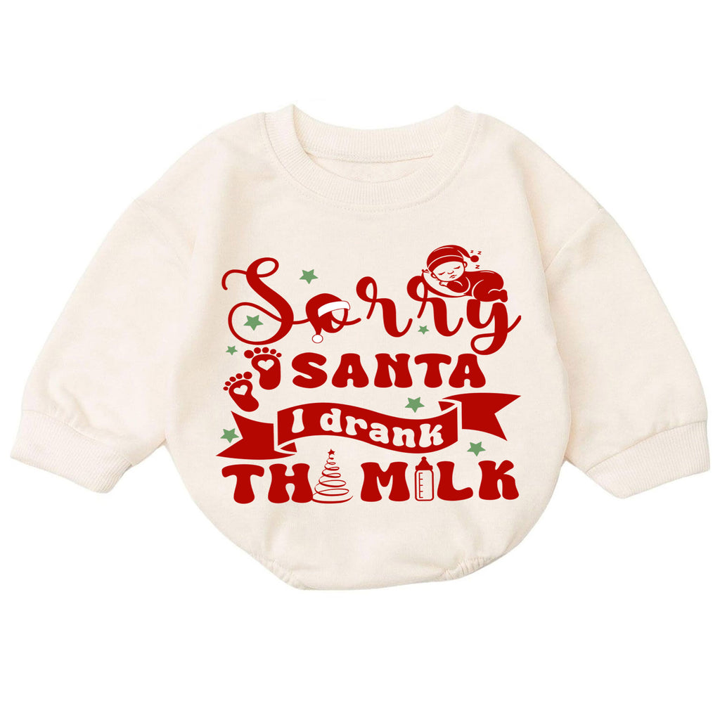 Funny Santa Baby Romper, Sorry Santa I Drank the Milk Christmas Outfit, Holiday Quote Romper, Toddler 1st Christmas Gift — product view 7