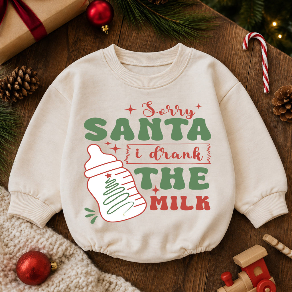 Sorry Santa I Drank the Milk Baby Romper, Funny Christmas Baby Bottle Outfit, Toddler Xmas Romper, Cute 1st Christmas Gift — product view 6