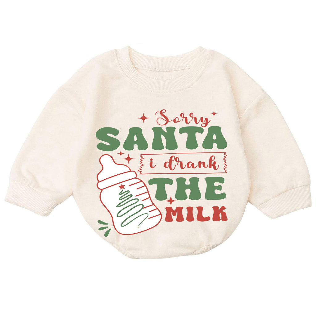 Sorry Santa I Drank the Milk Baby Romper, Funny Christmas Baby Bottle Outfit, Toddler Xmas Romper, Cute 1st Christmas Gift — product view 7