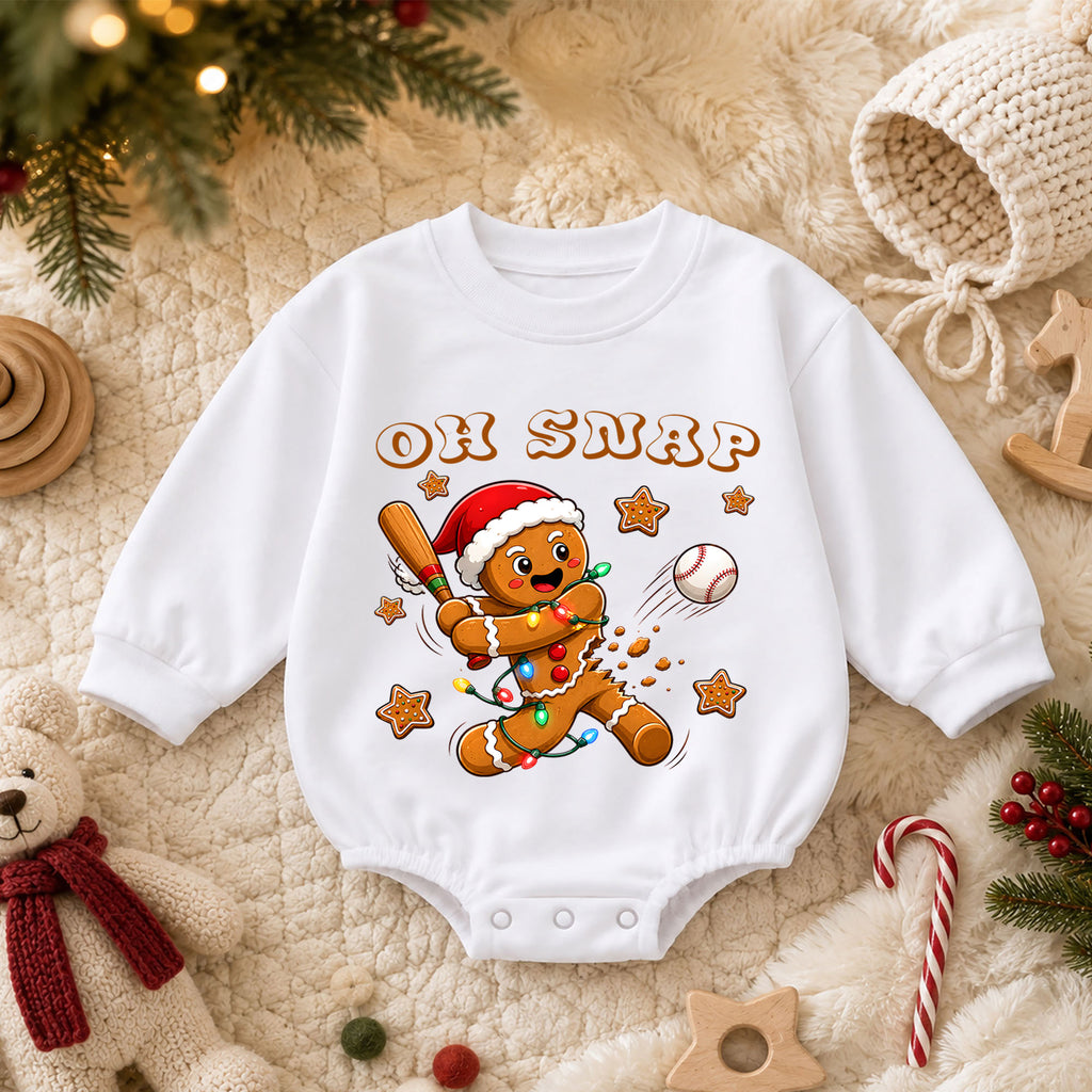 Oh Snap Baseball Christmas Baby Romper, Gingerbread Baseball Baby Romper, Toddler Sports Holiday Outfit, Xmas Gift — product view 3
