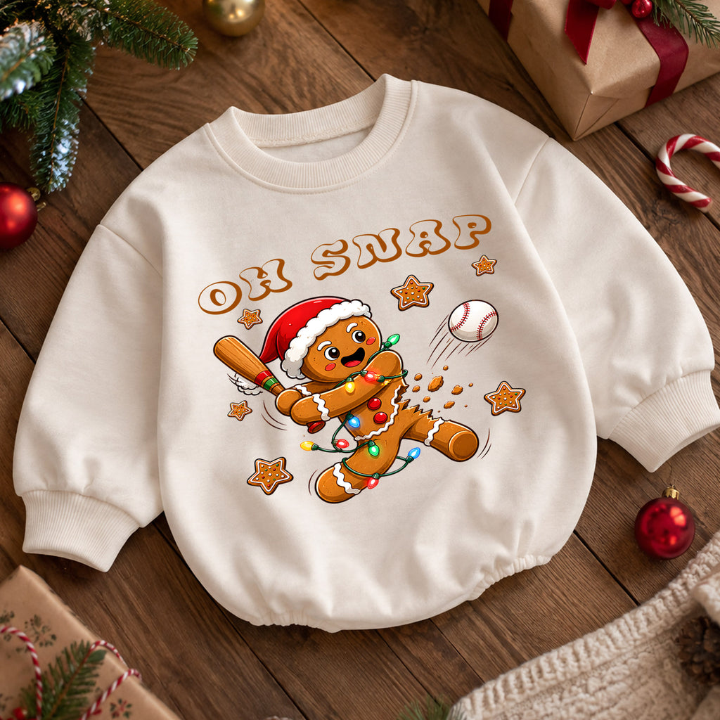 Oh Snap Baseball Christmas Baby Romper, Gingerbread Baseball Baby Romper, Toddler Sports Holiday Outfit, Xmas Gift — product view 5