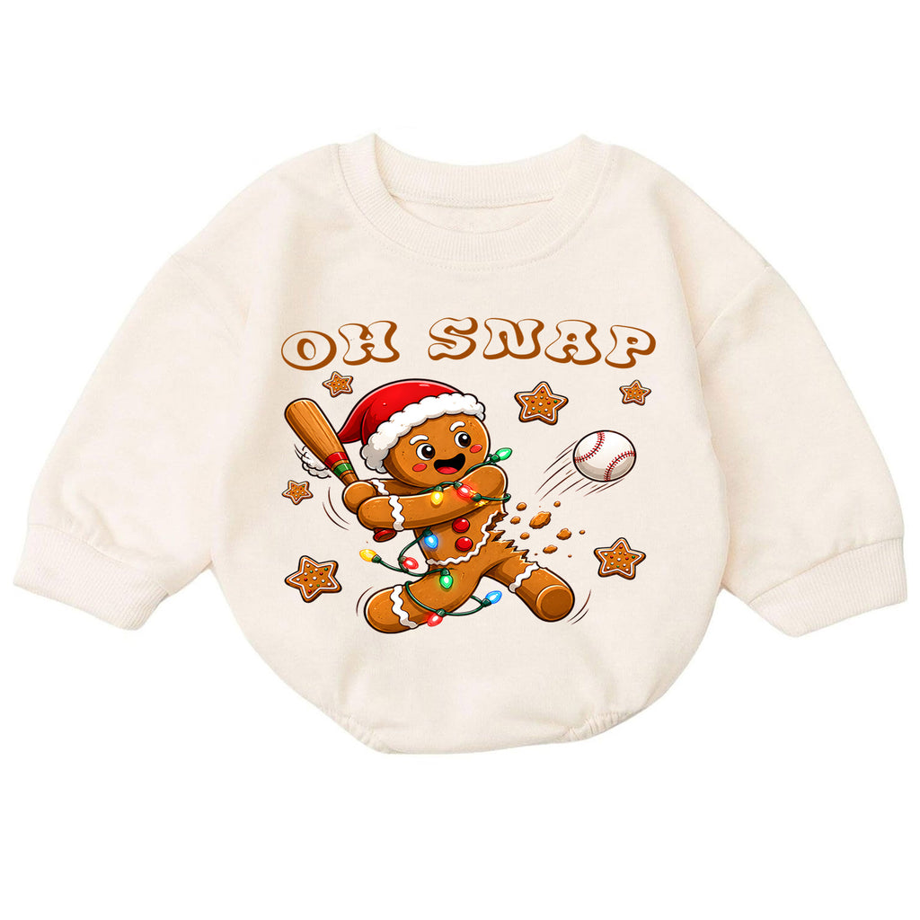 Oh Snap Baseball Christmas Baby Romper, Gingerbread Baseball Baby Romper, Toddler Sports Holiday Outfit, Xmas Gift — product view 7