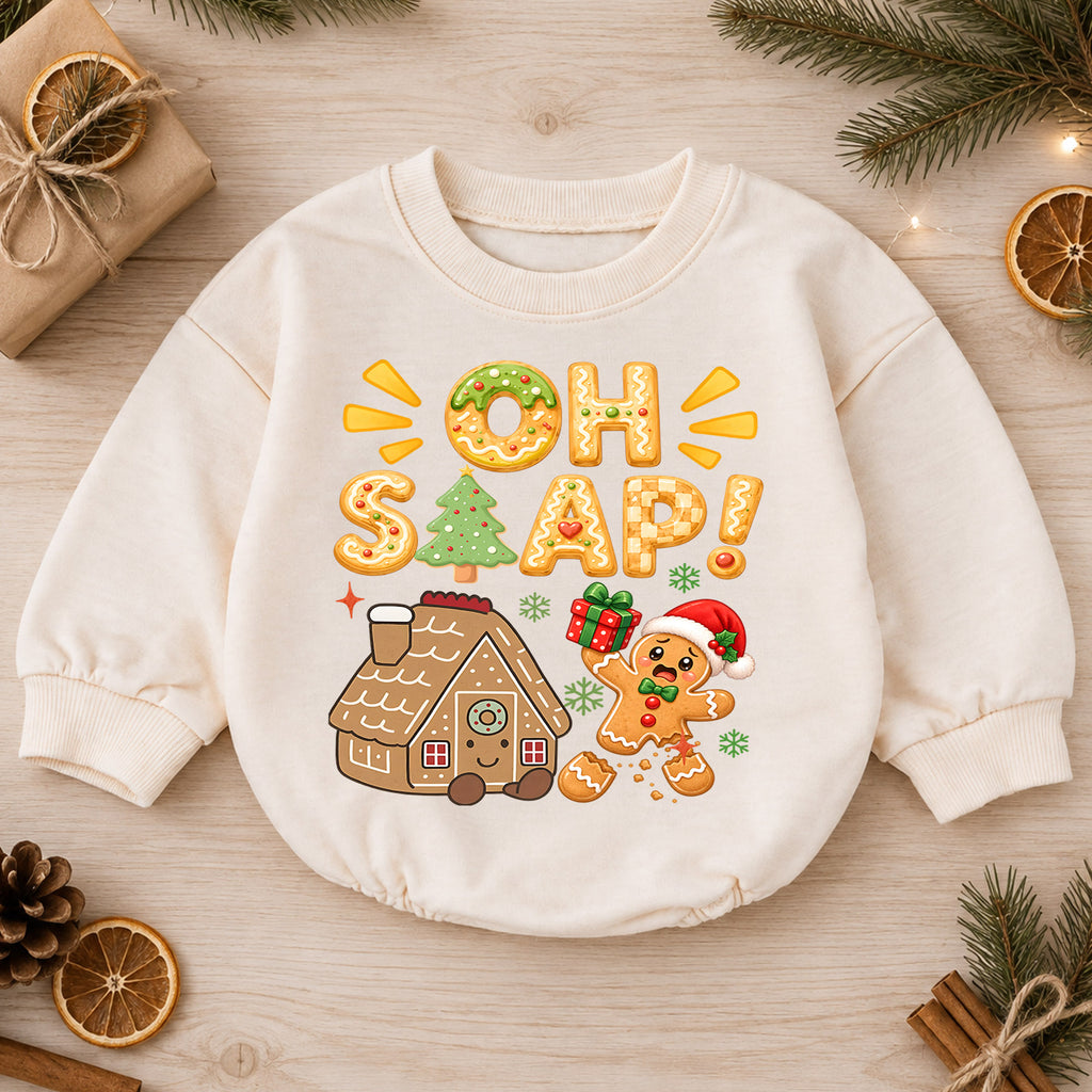 Oh Snap Gingerbread Christmas Baby Romper, Cute Gingerbread House Baby Romper, Toddler Holiday Outfit, Christmas Gift — product view 1