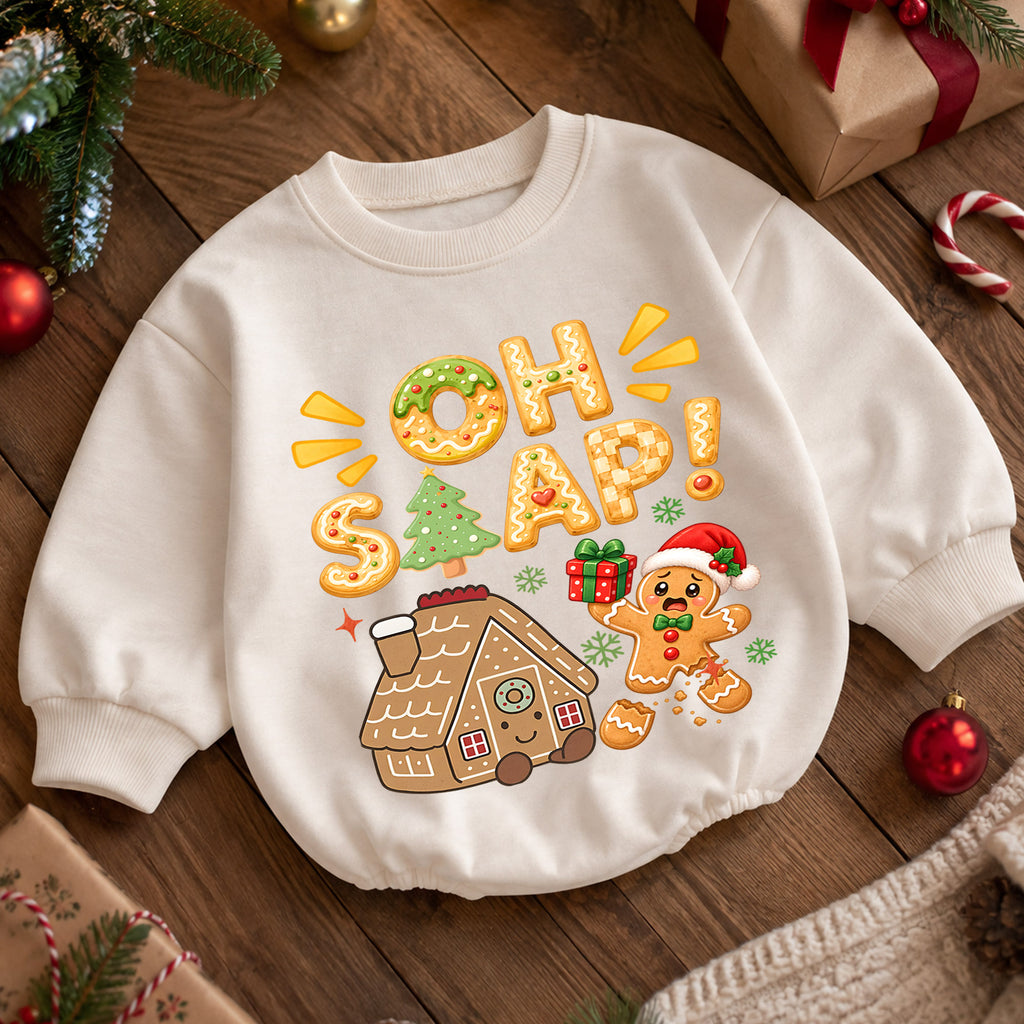 Oh Snap Gingerbread Christmas Baby Romper, Cute Gingerbread House Baby Romper, Toddler Holiday Outfit, Christmas Gift — product view 5