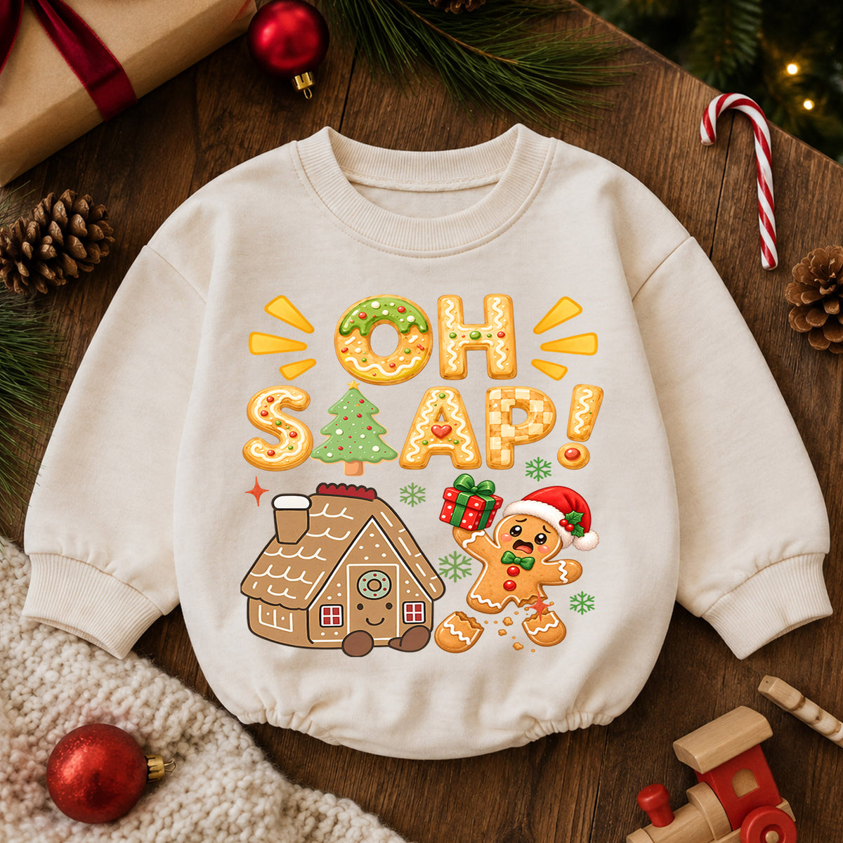Oh Snap Gingerbread Christmas Baby Romper, Cute Gingerbread House Baby Romper, Toddler Holiday Outfit, Christmas Gift — product view 6