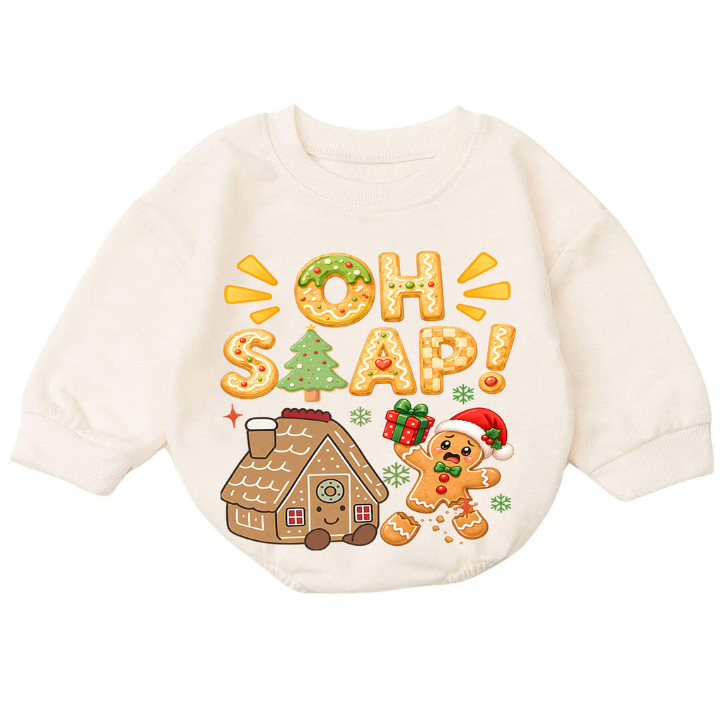 Oh Snap Gingerbread Christmas Baby Romper, Cute Gingerbread House Baby Romper, Toddler Holiday Outfit, Christmas Gift — product view 7