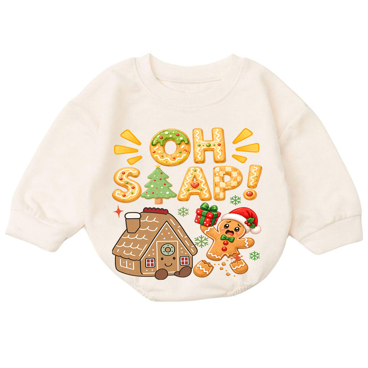 Oh Snap Gingerbread Christmas Baby Romper, Cute Gingerbread House Baby Romper, Toddler Holiday Outfit, Christmas Gift — product view 7
