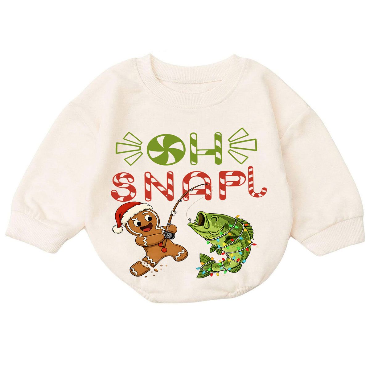 Oh Snap Fishing Christmas Baby Romper, Gingerbread Fisher Baby Romper, Toddler Fishing Holiday Outfit, Xmas Gift — product view 7