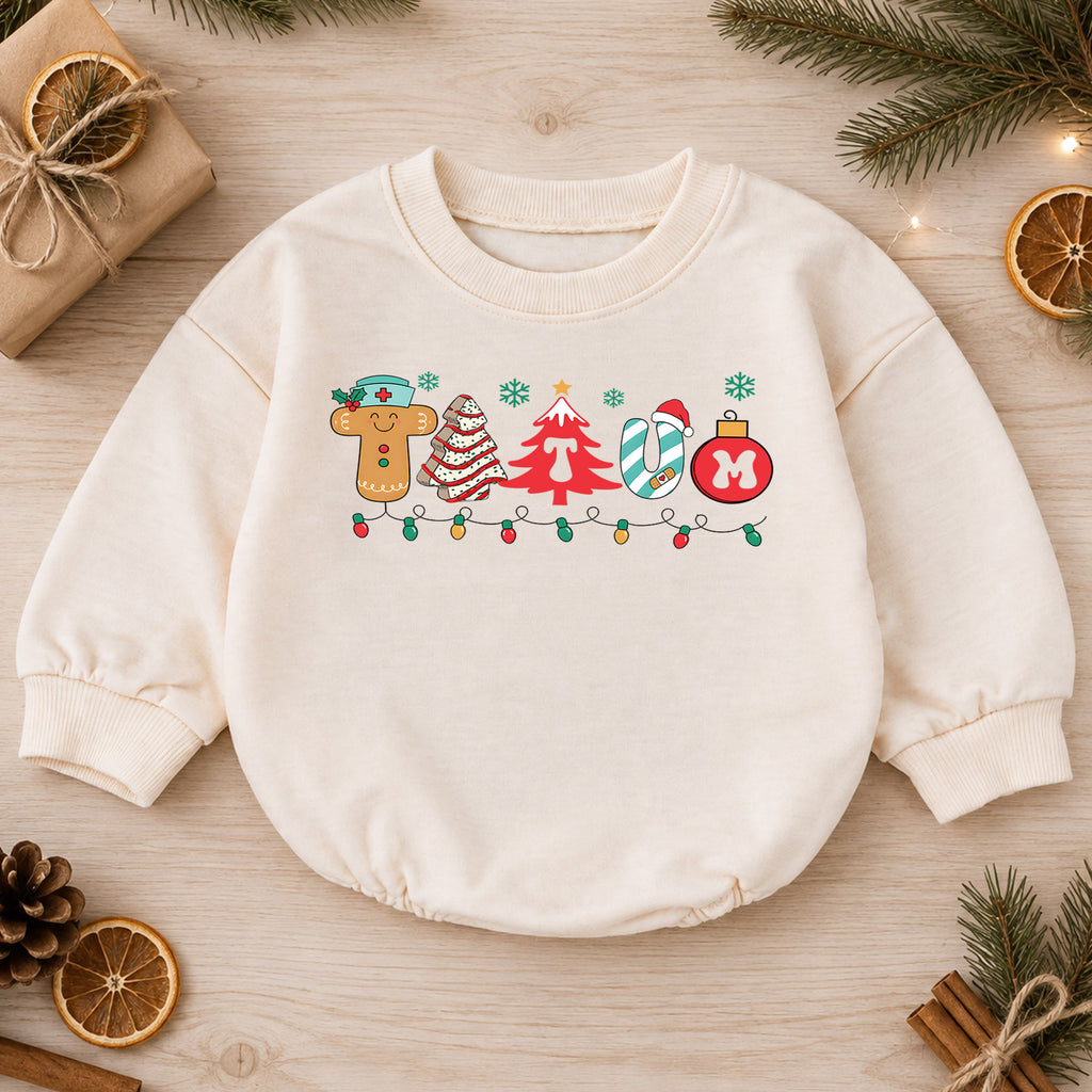 Trauma Nurse Christmas Romper, Medical Christmas Baby Romper, Healthcare Holiday Outfit, Nurse Family Christmas Gift — product view 1