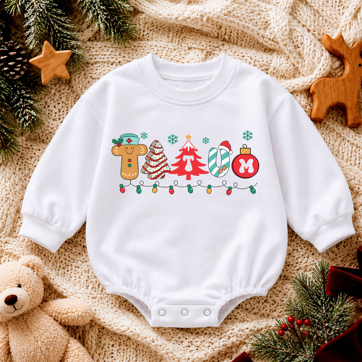 Trauma Nurse Christmas Romper, Medical Christmas Baby Romper, Healthcare Holiday Outfit, Nurse Family Christmas Gift — product view 4