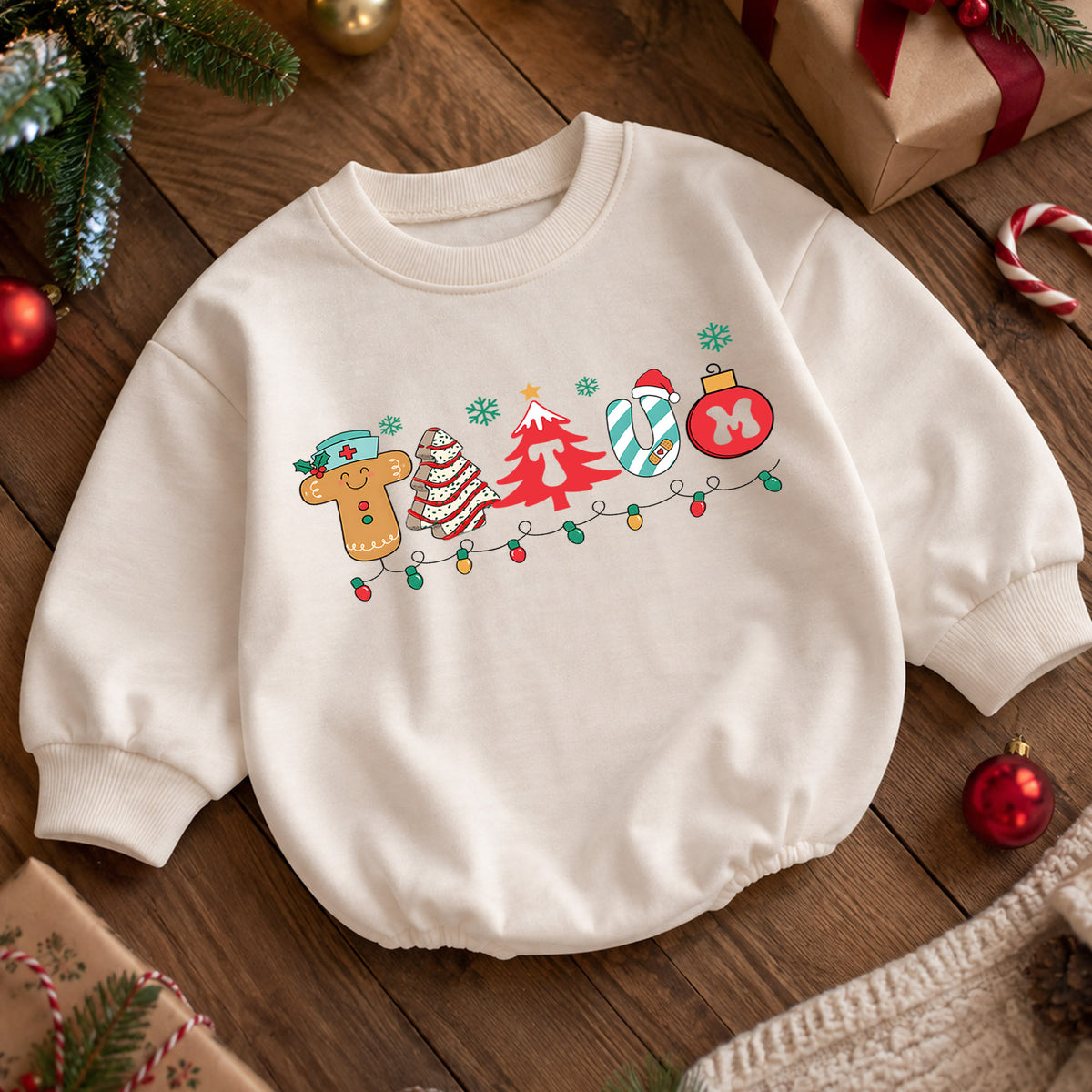 Trauma Nurse Christmas Romper, Medical Christmas Baby Romper, Healthcare Holiday Outfit, Nurse Family Christmas Gift — product view 5
