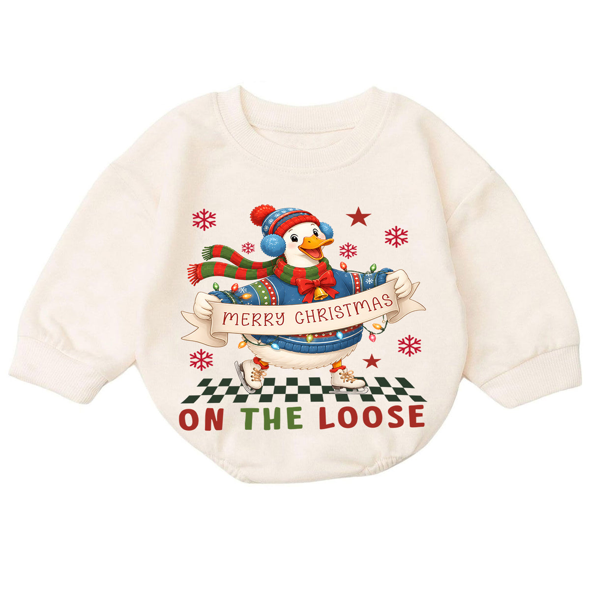Merry Christmas Goose Baby Romper, Festive Goose on the Loose Outfit, Funny Holiday Romper, Toddler 1st Christmas Gift — product view 7