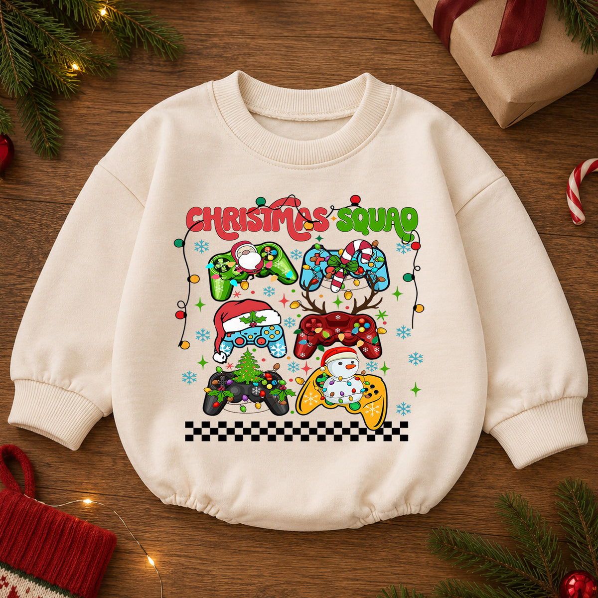 Christmas Squad Baby Romper, Gamer Holiday Outfit, Festive Controller Romper, Toddler Xmas Gift for Baby 1st Christmas — product view 2