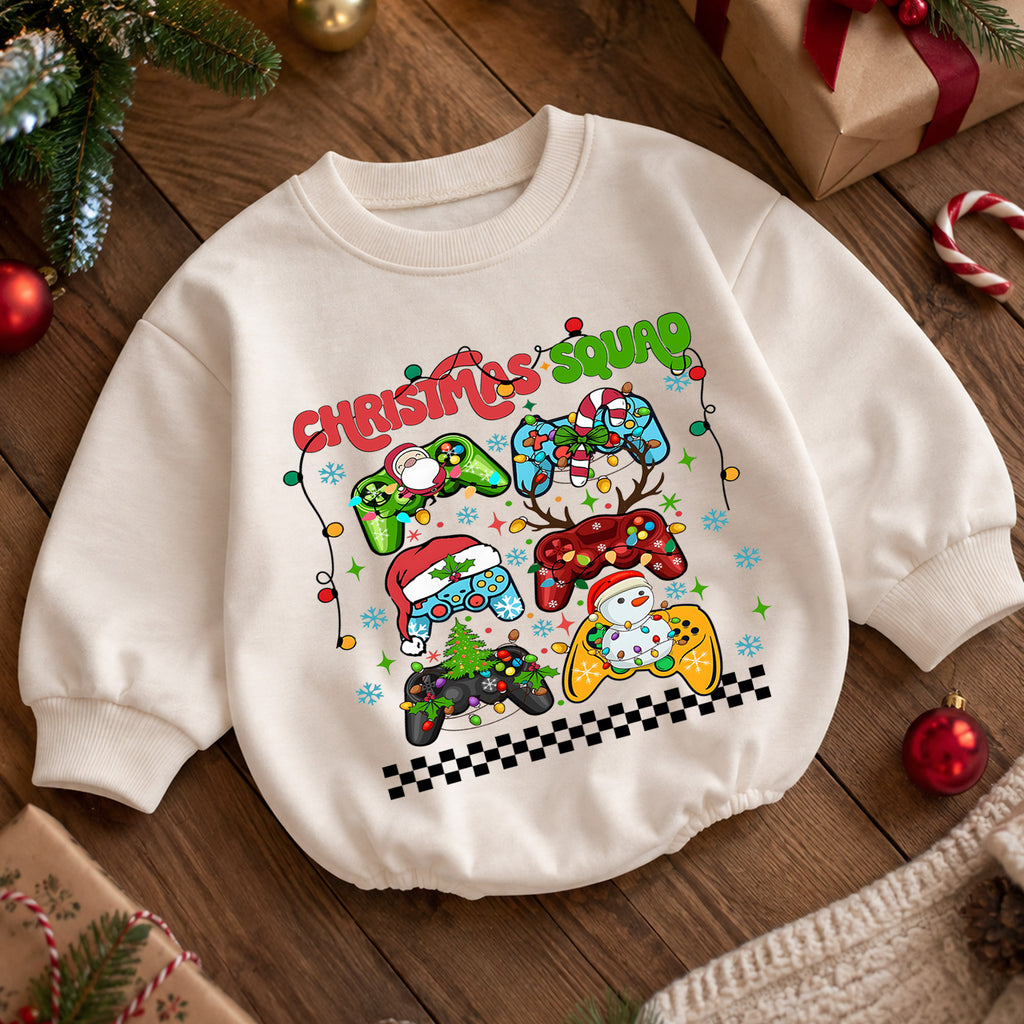 Christmas Squad Baby Romper, Gamer Holiday Outfit, Festive Controller Romper, Toddler Xmas Gift for Baby 1st Christmas — product view 5