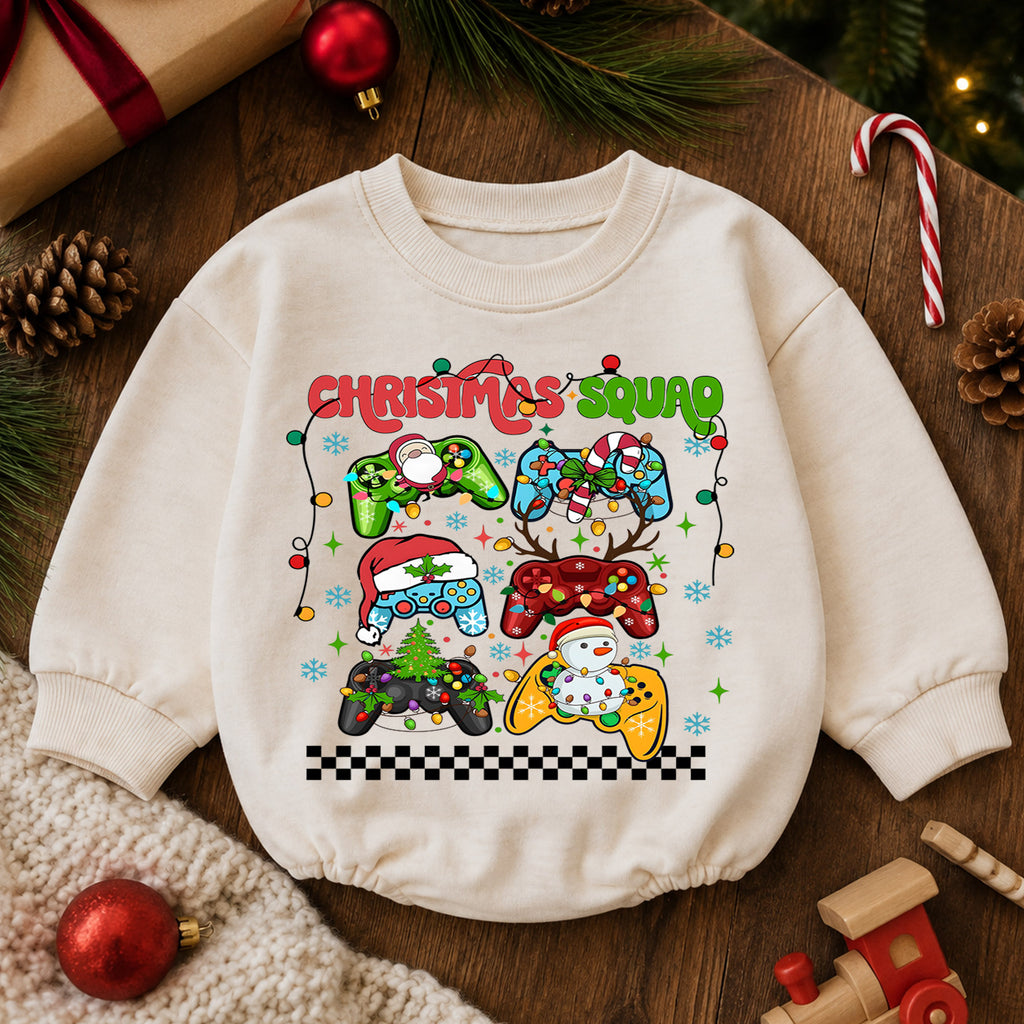 Christmas Squad Baby Romper, Gamer Holiday Outfit, Festive Controller Romper, Toddler Xmas Gift for Baby 1st Christmas — product view 6