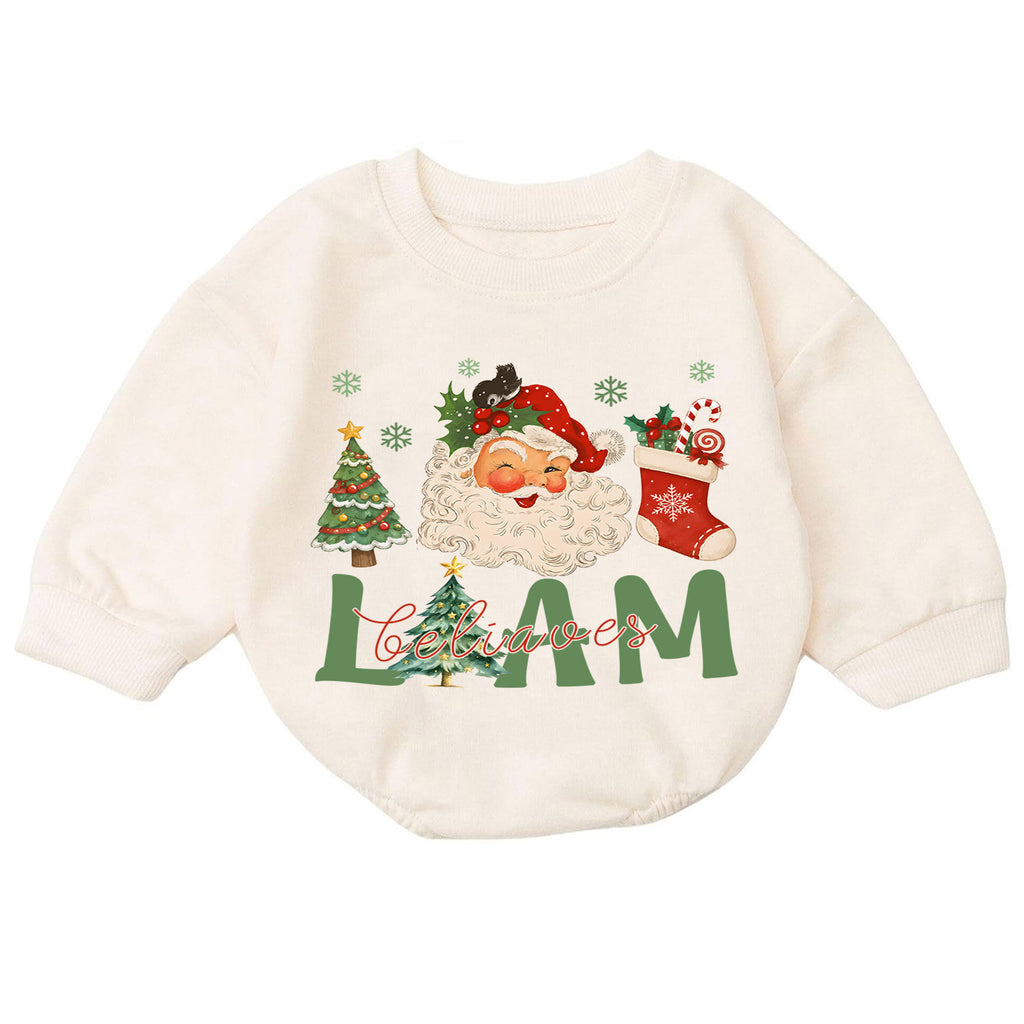 Believe in Santa Christmas Baby Romper, Vintage Santa Baby Holiday Romper, Toddler Christmas Outfit, Cute Xmas Gift — product view 7
