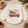 Christmas Baby Romper, Santa Truck Outfit, Holiday Red Truck Romper, Cute Baby 1st Christmas Gift — product view 1