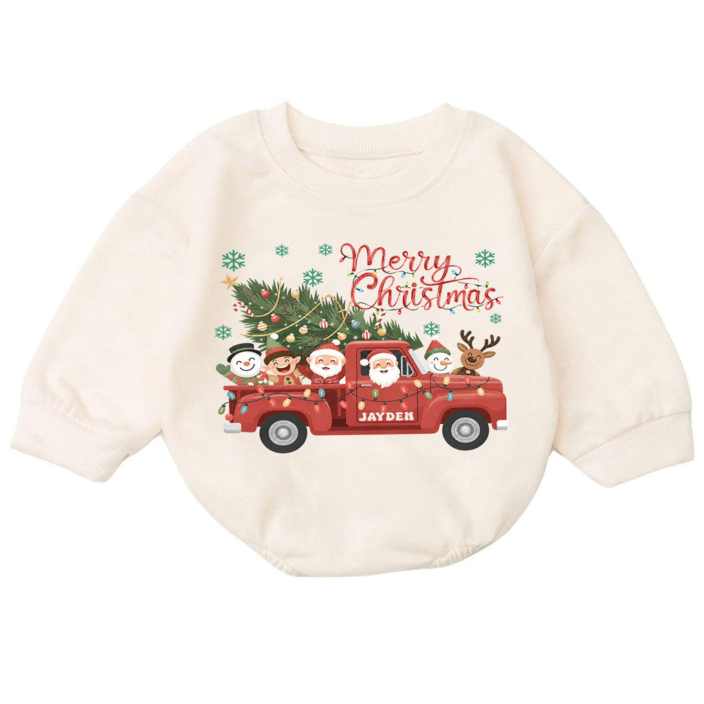 Christmas Baby Romper, Santa Truck Outfit, Holiday Red Truck Romper, Cute Baby 1st Christmas Gift — product view 7