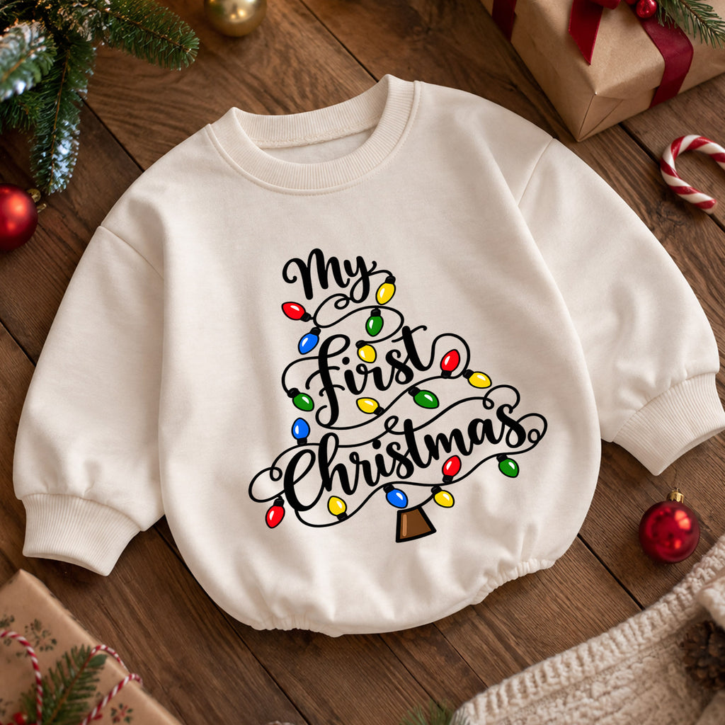 My First Christmas Baby Romper, Christmas Lights Toddler Romper, Baby First Christmas Outfit, Holiday Baby Christmas Romper — product view 5