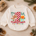 My 1st Christmas Baby Romper, First Christmas Toddler Outfit, Candy Cane Number 1 Christmas Romper, Baby Holiday Romper — product view 1