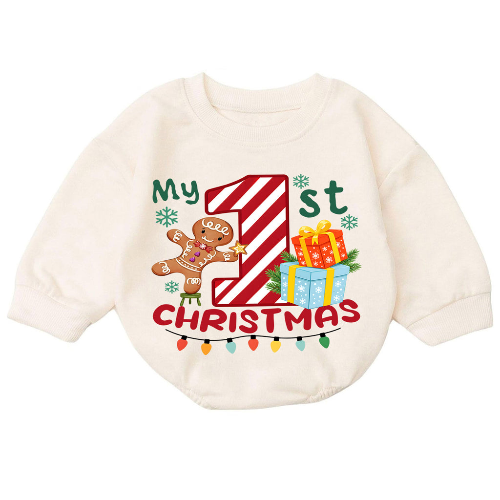 My 1st Christmas Baby Romper, First Christmas Toddler Outfit, Candy Cane Number 1 Christmas Romper, Baby Holiday Romper — product view 7