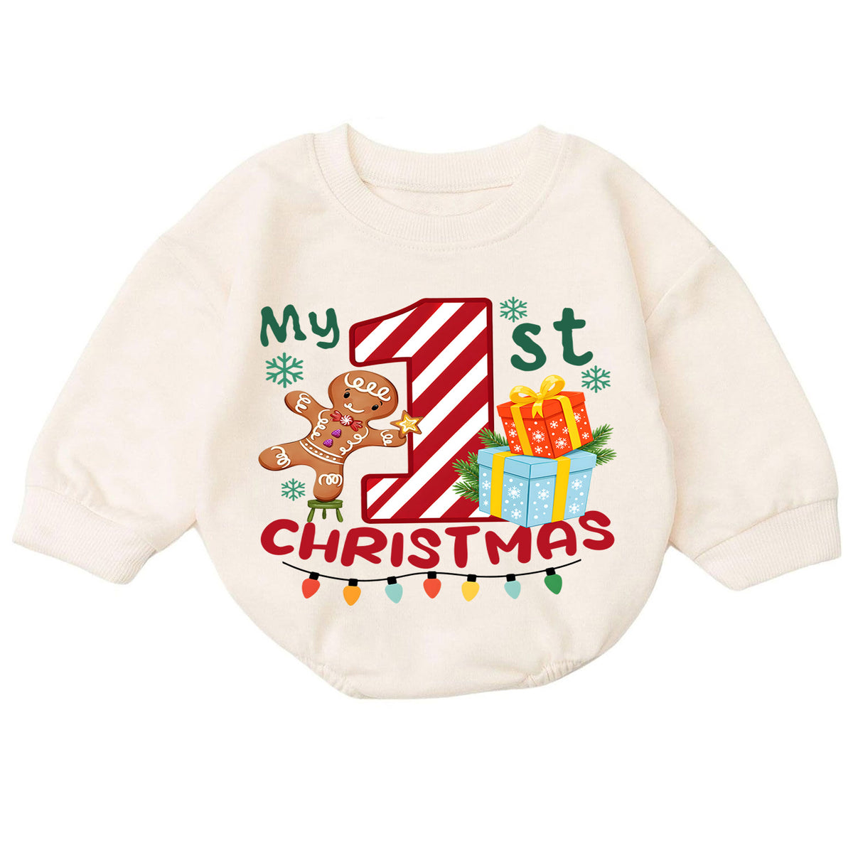 My 1st Christmas Baby Romper, First Christmas Toddler Outfit, Candy Cane Number 1 Christmas Romper, Baby Holiday Romper — product view 7
