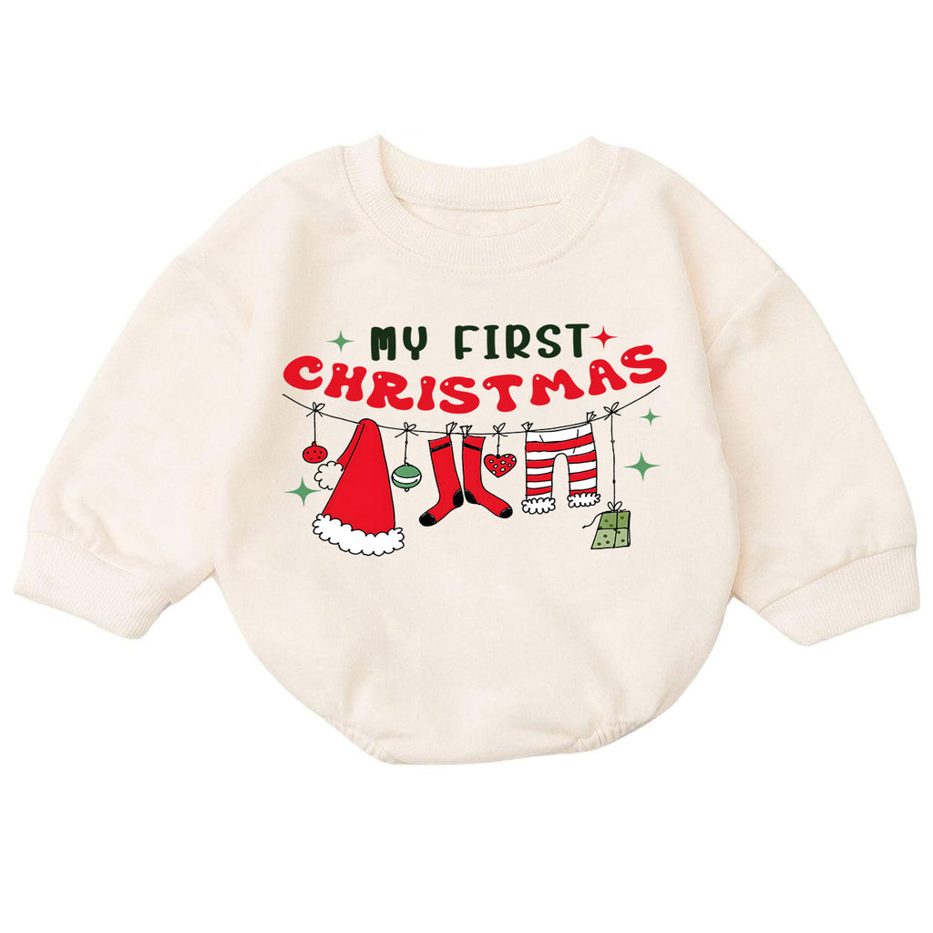 My First Christmas Baby Romper, Santa Clothesline Holiday Outfit, Baby First Xmas Keepsake, Cute Christmas Photo Romper — product view 7