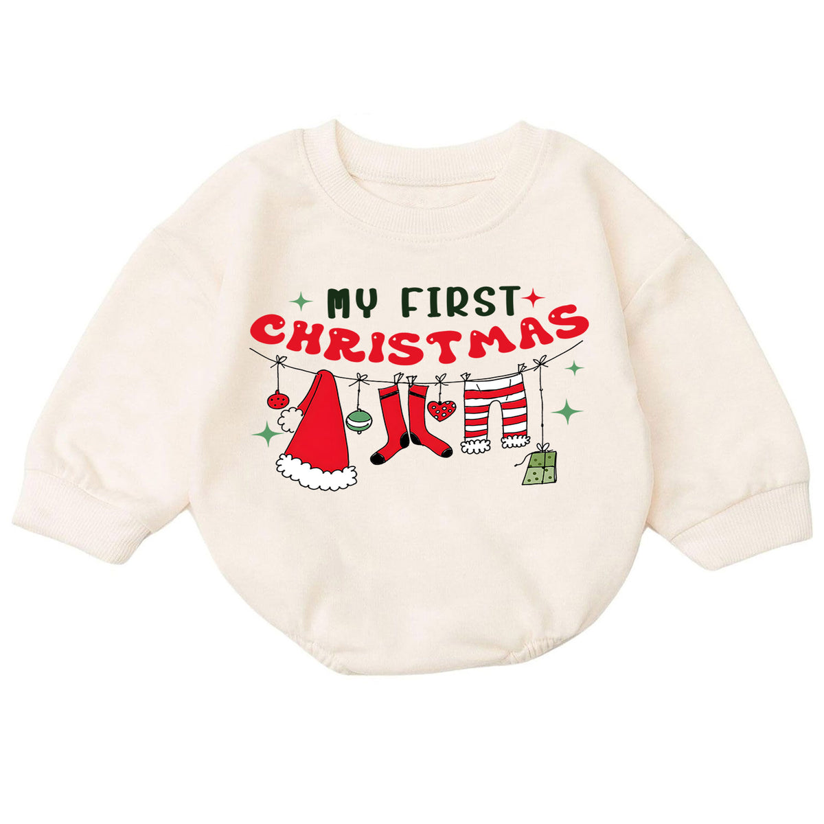 My First Christmas Baby Romper, Santa Clothesline Holiday Outfit, Baby First Xmas Keepsake, Cute Christmas Photo Romper — product view 7