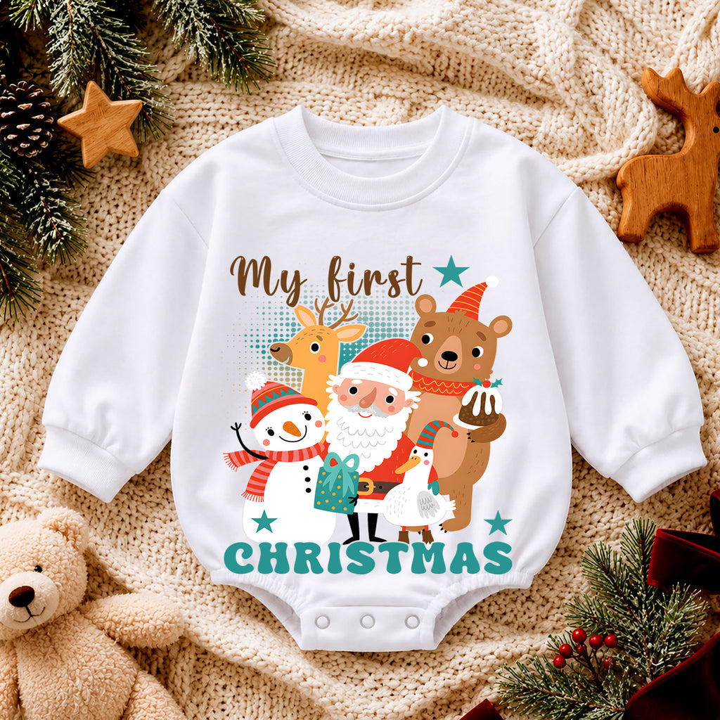 Baby First Christmas Romper, Santa Snowman Reindeer Holiday Outfit, Cute Christmas Romper, Toddler 1st Christmas Gift Set — product view 4