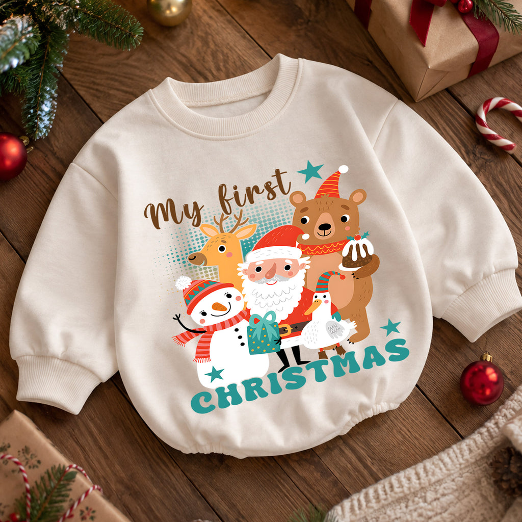 Baby First Christmas Romper, Santa Snowman Reindeer Holiday Outfit, Cute Christmas Romper, Toddler 1st Christmas Gift Set — product view 5