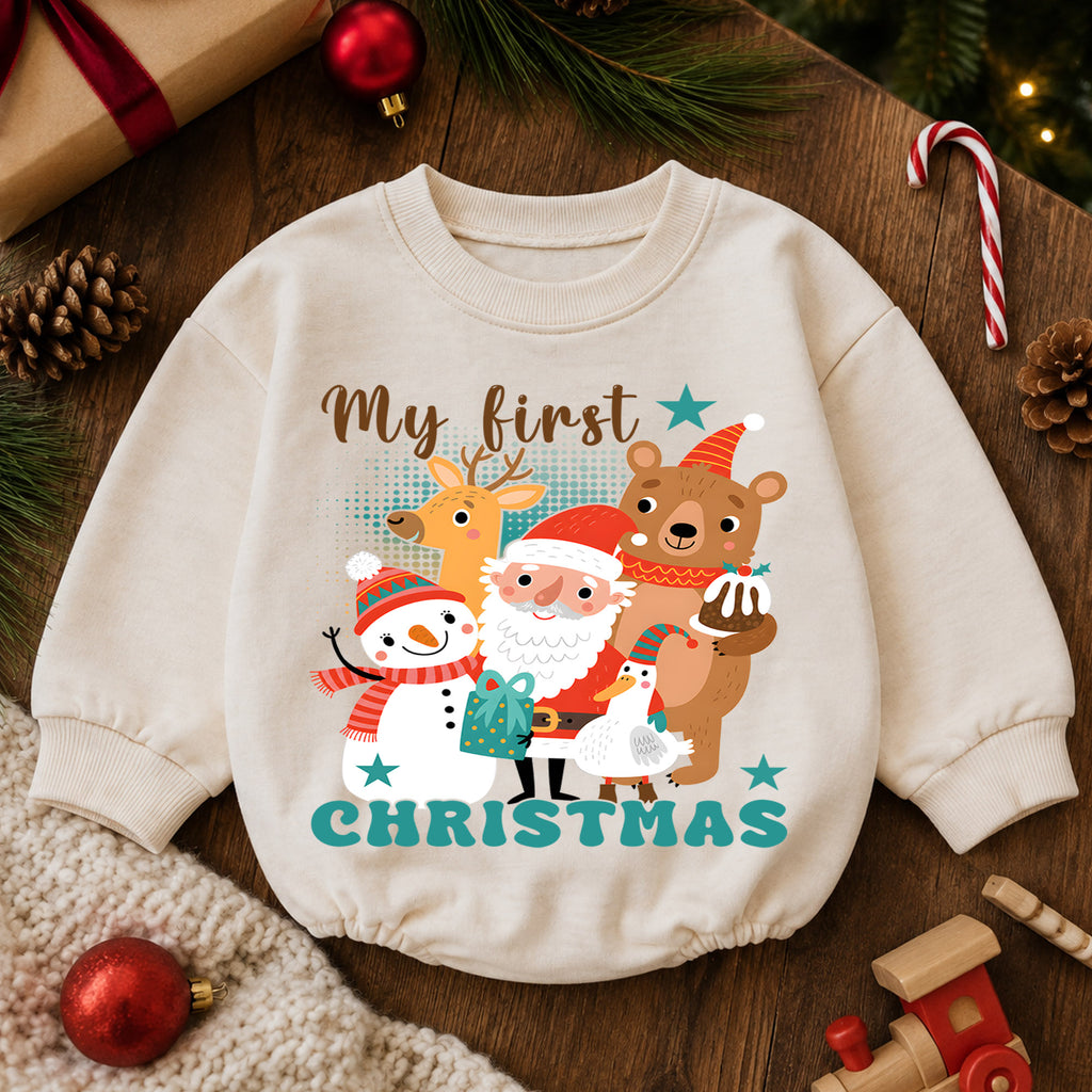 Baby First Christmas Romper, Santa Snowman Reindeer Holiday Outfit, Cute Christmas Romper, Toddler 1st Christmas Gift Set — product view 6
