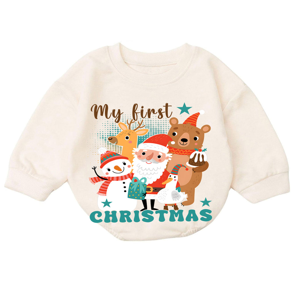 Baby First Christmas Romper, Santa Snowman Reindeer Holiday Outfit, Cute Christmas Romper, Toddler 1st Christmas Gift Set — product view 7